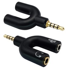 2 Pack 3.5mm Headphone and Mic Splitter Adapter U Shaped Audio Stereo Converter