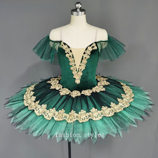 Green Velvet 7 Layers Stiff Tulle Pancake Tutu Skirt Professional Ballet Costume