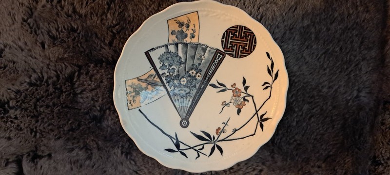 PB&S : 1880’s AESTHETIC 9” FOOTED CAKE PLATE “Miako” Chinoiserie Oriental Ivory