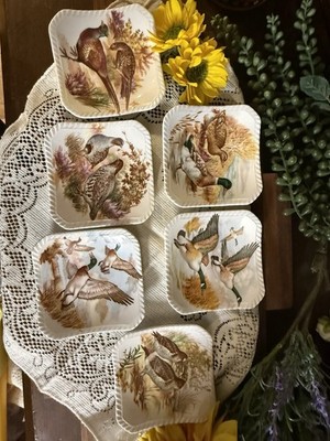 Royal Adderley Bone China small Square Plates Game Birds. (6)