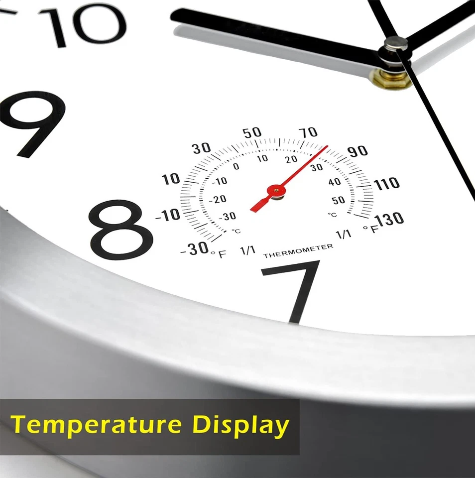 WOOPHEN 12 Inch Wall Clock with Temperature and Humidity, Battery Operated No... - Image 3 of 4