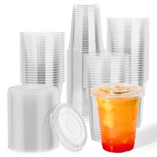 12 oz Plastic Cups with Lids, 500 Packs Crystal PET Cups, 12oz-500count Clear