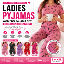Ladies Pyjamas Womens Pajama Set Short Sleeve Jersey PJ Set Nightwear S~XXL