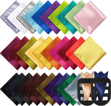60 Pack Mens Satin Pocket Squares with Holders Wedding Party Handkerchiefs