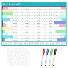 24"x36" 2026 Wall Calendar Erasable Wet & Dry Erase Annual 12 Month Wall Planner