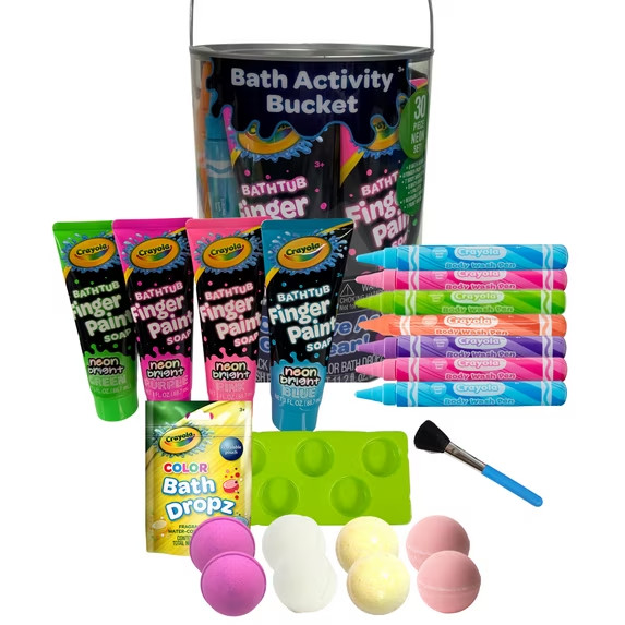 Crayola Bath Activity Bucket, 30 Piece Multi-Color/ Neon Set