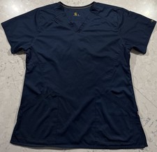 Carhartt Force Liberty Scrub Top Womens Medium Navy Blue V Neck Multi Pocket