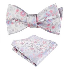 Mens Classic Floral Pattern Self-tied Bow Tie and 049-silver/ Pink/ Blue
