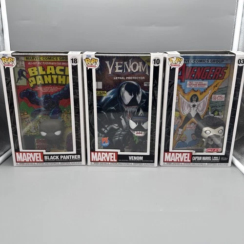 Funko POP! Lot of 3 Marvel Comic Cover: Venom #10 Avengers #3 Black Panther #18