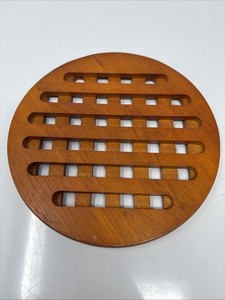 Vintage Wood Round Trivet MCM
