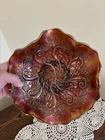 Vintage Millersburg Carnival Glass Seaweed Amethyst Iridescent Ruffled Edge Bowl