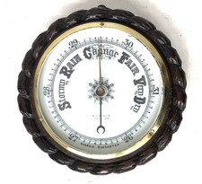 Antique Carved Rope Edge Oak Barometer MILK GLASS DIAL signed WEBBER CHELMSFORD