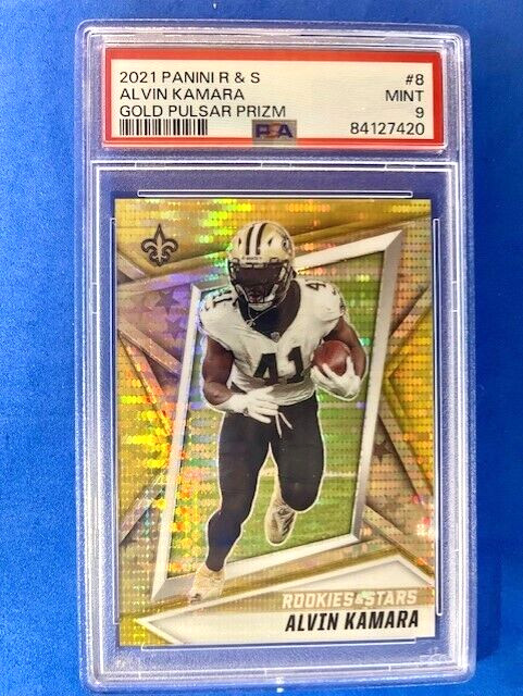 Alvin Kamara 2021 Panini Rookies & Stars Gold Pulsar Prizm /15 PSA 9 - Saints