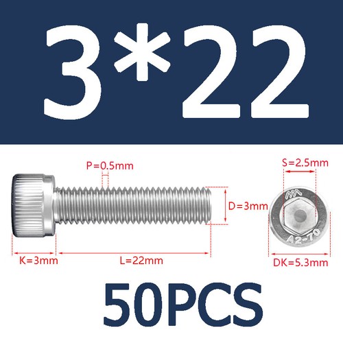 M3 304 Stainless Steel Allen Hex Socket Cap Head Screws US Stock - Bild 10 von 44