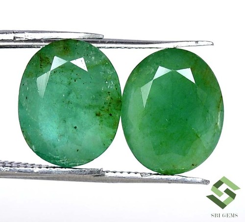11x9 mm Certified Natural Emerald Oval Cut Pair 6.94 CTS Untreated Loose Gems - Picture 2 of 6