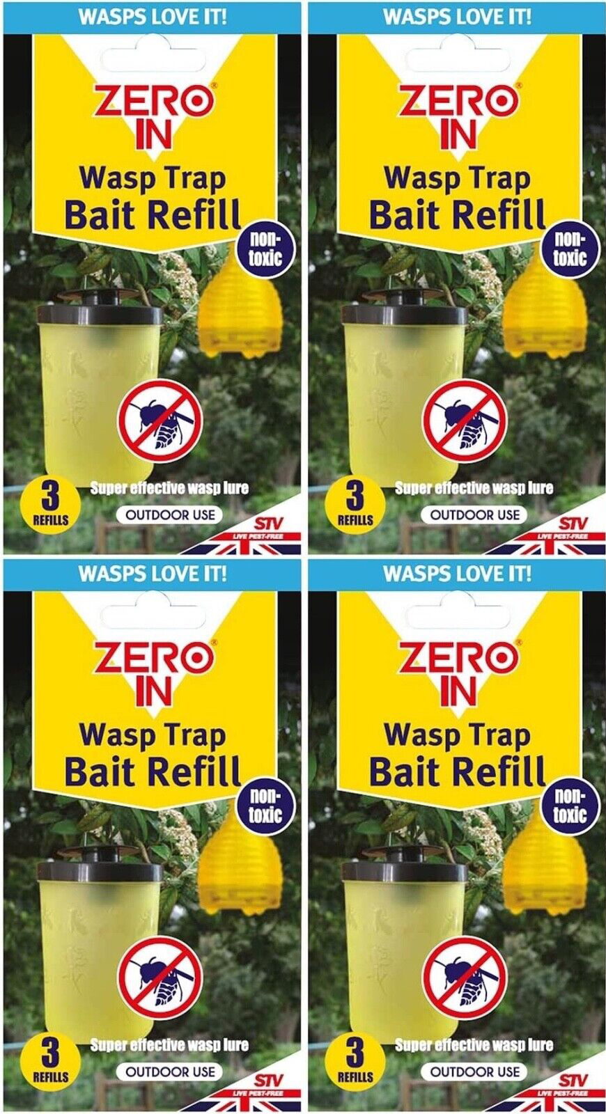 4x Zero In STV371 Non-Toxic Attract Insect Wasp Catcher Trap Bait Refill- 12x 4g