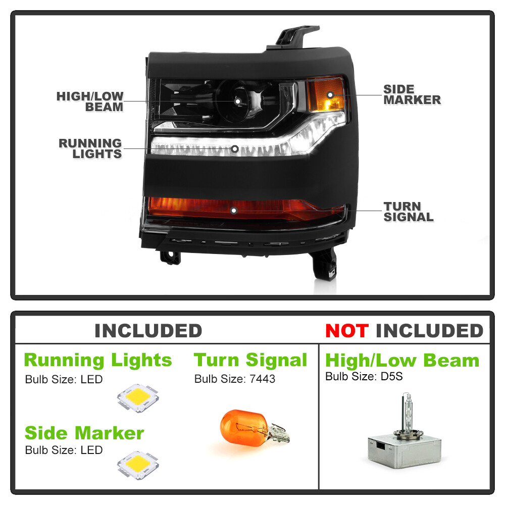 Left Side HID Xenon Black Projector Head Light For 2016-2019 