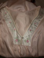 Vintage Lorraine Nightgown Pink Sleeveless Lingerie Embroidered Flowers Small