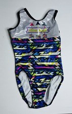 Alpha Factor Aim High Cl Axs Gymnastics Dance Leotard Leo Foil Blue Silver