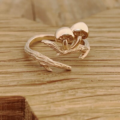 Mushroom Branch Ring Adjustable Textured Bronze Gold Gothic Pagan Wiccan