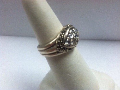 Sterling Silver Signed NF Marcasite & Clear White Cluster Ring Size 7 - Picture 3 of 6