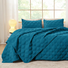 King Size Quilt Bedding Set - Teal Lightweight Comforter Bedspreads  Coverlets