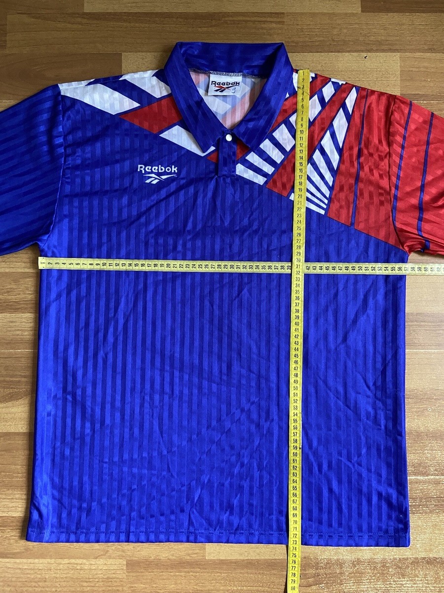 REEBOK 90s FOOTBALL SHIRT SOCCER JERSEY sz L MEN BLUE 9 | eBay
