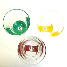 3 Luminarc France Pool Ball Billiard Rocks Drinking Glasses Bar Cocktail Whiskey