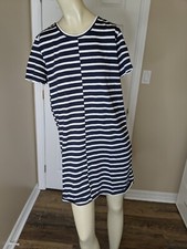 Everlane - stripe blue white cotton dress with short sleeves nautical women's L