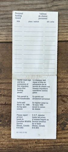 1998 Duck Stamp ***CANADA*** Hunting Conservation Permit License - Picture 2 of 2
