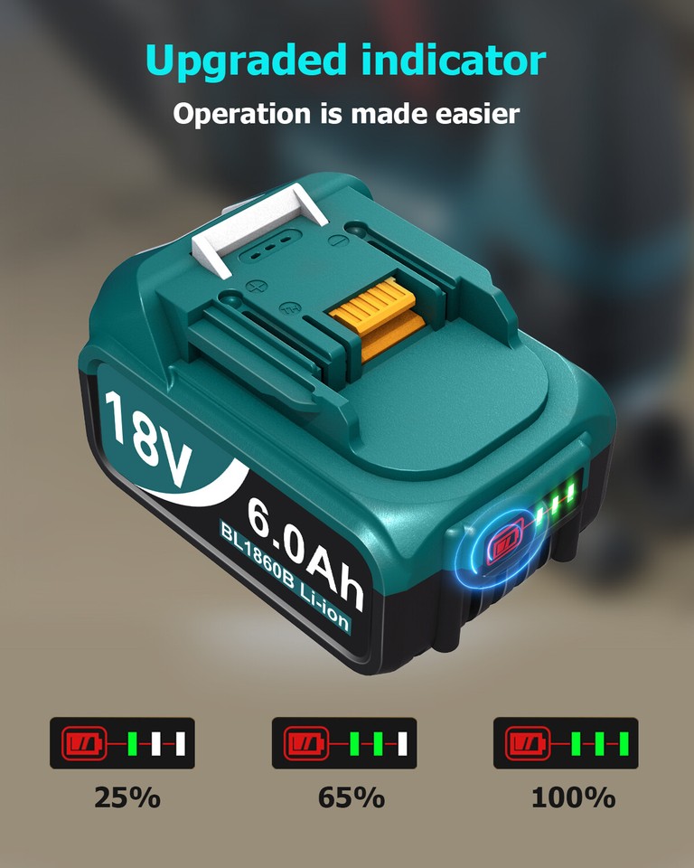 2-Pack 18V 6.0Ah LXT Lithium Replacement Battery For Makita BL1860 BL1860B - With LED Indicator