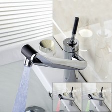 LED Bathroom Swivel Spout Brass Basin Mixer Tap Sink Faucet Deck Mounted