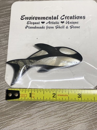 Environmental Creations-Handmade From Shell & Stone Orca Killer Whale Pin/Brooch - Picture 4 of 4