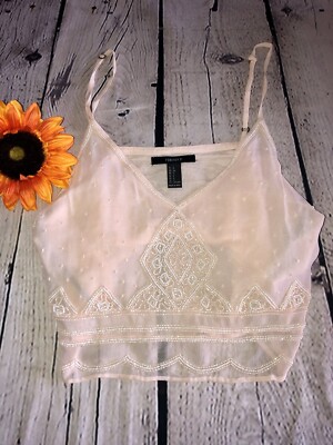 Forever 21 Pink Chiffon Beaded Festival camisole Tank Boho S