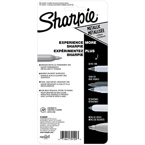 SHARPIE 39109PP Metallic Permanent Markers, Fine Point, 4-Count, Silver 