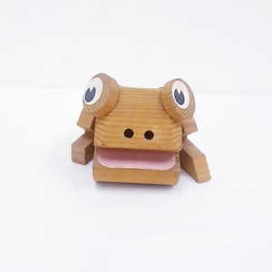 Carved Wood Frog Handcrafted And Painted Candle Holder Figurine 