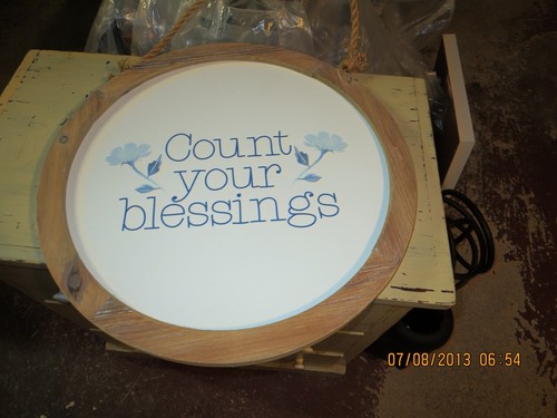 ROUND WOOD WALL DECOR--"COUNT YOUR BLESSINGS"--18" ACROSS--ROPE HANGER-#Y20A-3 - Picture 19 of 24