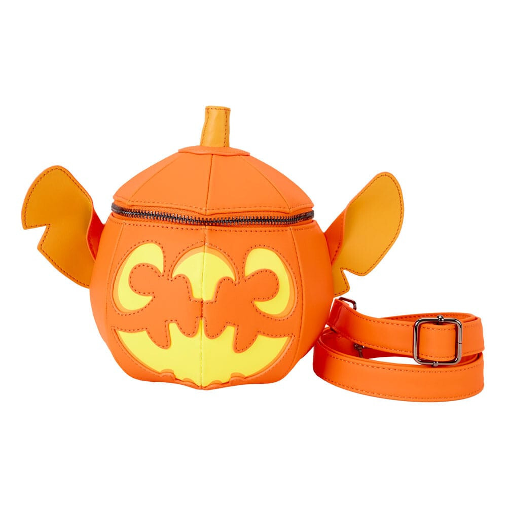 Halloween Disney Loungefly Stitch Pumpkin Head Figural Glow Crossbody Bag