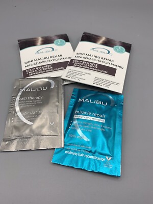 Lot 2 MalibuC Mini Rehab Scalp Therapy Kits, Each Contains 2 Hair Remedy Packets