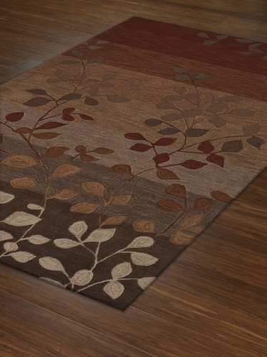 Red Leaves Vines Stripes Transitional Area Rug Striped SD1 - Picture 3 of 6