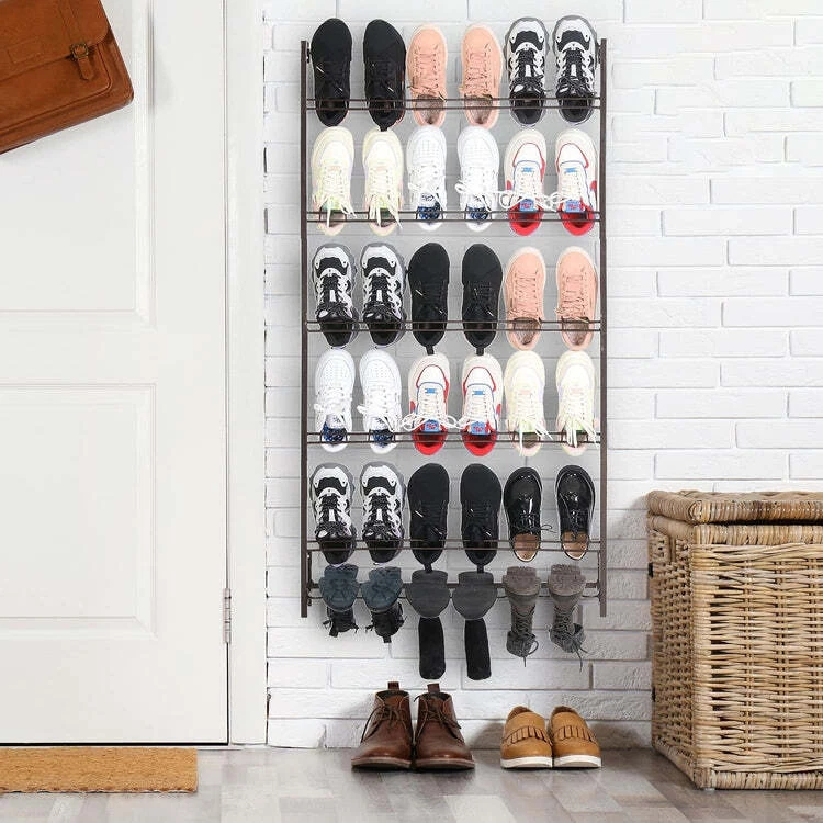 5 Tier Dark Brown Metal 18 Pair Boot Shoe Wall Mounted Storage Rack Organizer