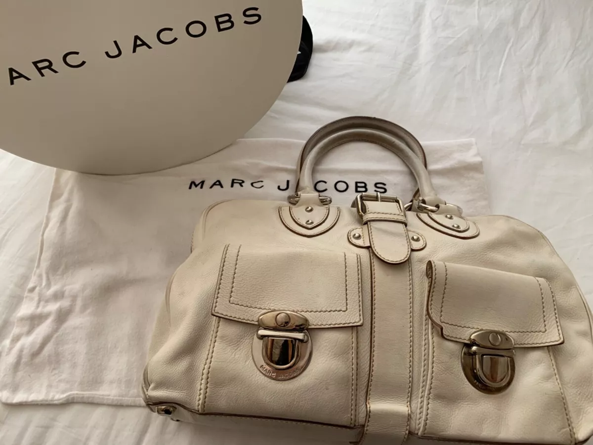 Marc Jacobs BLAKE Cream Ivory White Leather Buckle Satchel Made in