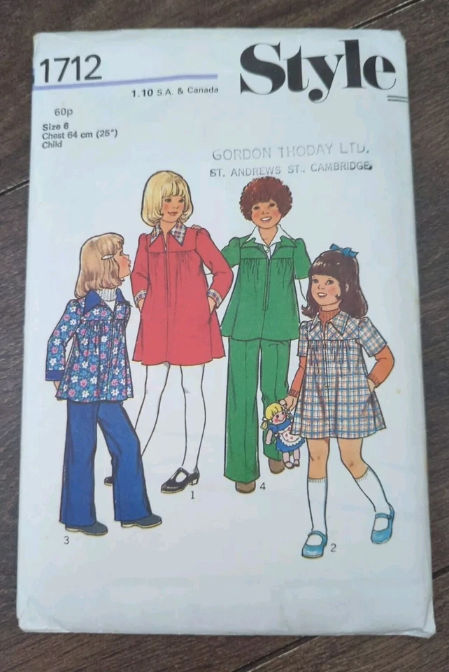 Vintage 1970s Style Girl Dress Tunic Trousers Sewing Pattern 1712 Chest 25" 64cm - Image 2 of 3