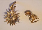 Vintage D'ORLAN FLORAL BROOCH & CLIP ON EARRINGS SET Triple 22K GP~Marked & #'d — photo 5