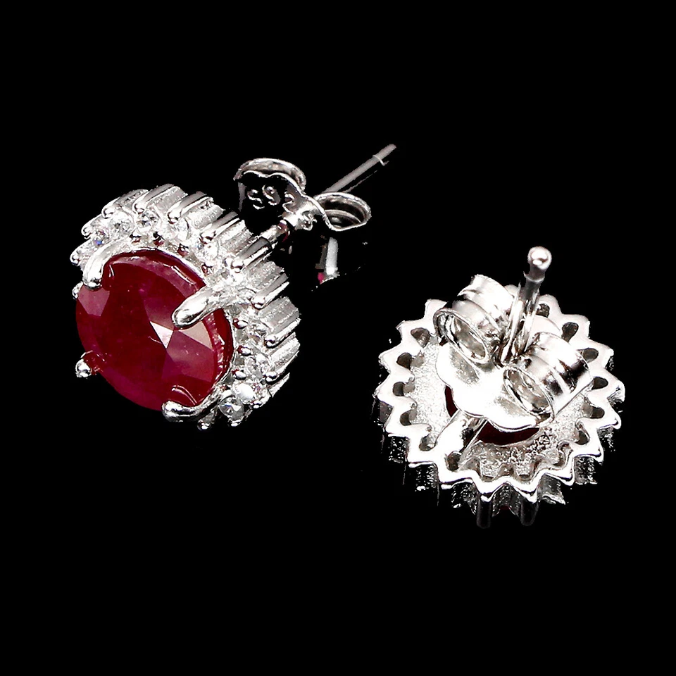 925 Sterling Silber Ohrringe Runde Rubin 6Mm Simulierte Cz Edelstein Schmuck - Bild 3 von 4