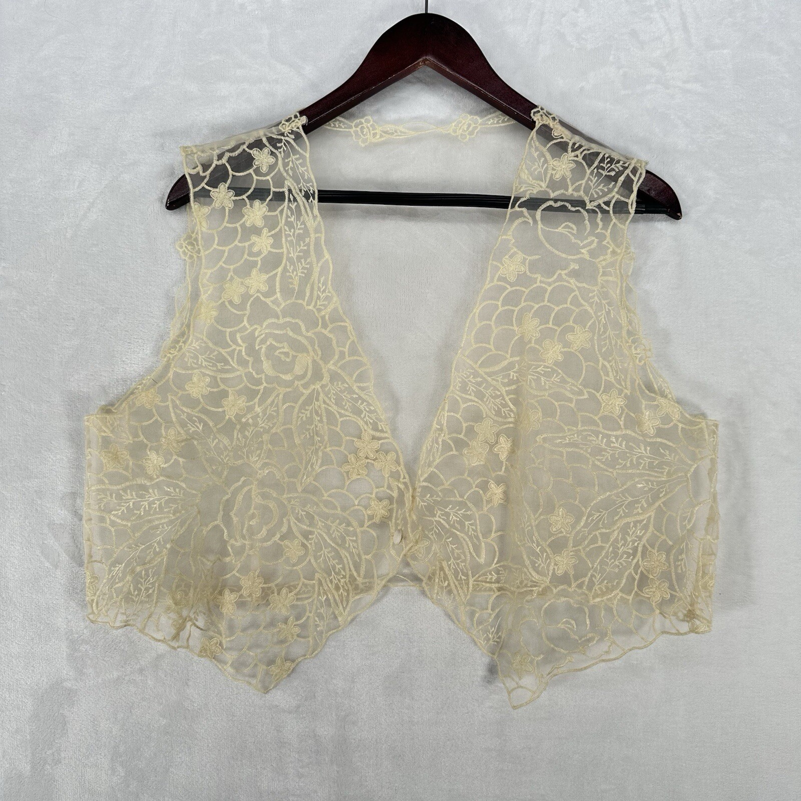 Vest Womens XL Ivory Feminine Organza Chiffon Embroidered Lace Button Front-image