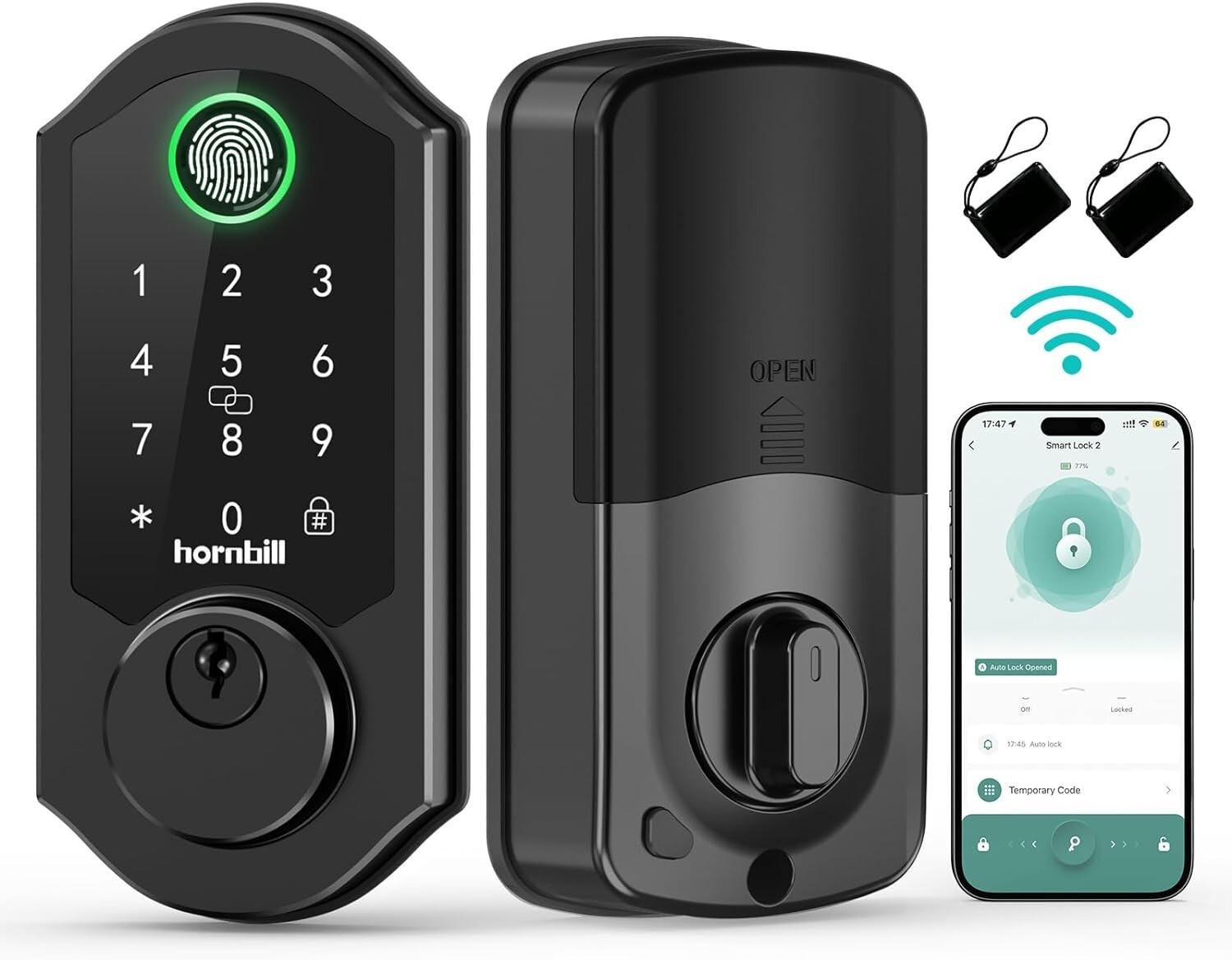 Hornbill Lock WiFi Deadbolt Keyless Entry Door Alexa Fingerprint Smart Lock-image