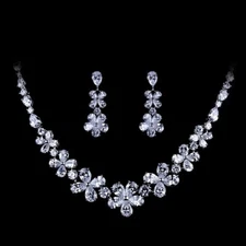 Zircons Luxury White Cubic Zirconia Women Wedding Party Necklace Earrings Sets