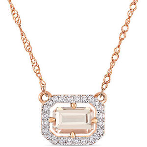 Amour 14k Rose Gold Morganite and 1/10CT TDW Diamond Halo Necklace - Click1Get2 Promotions