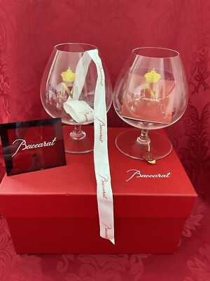 MIB FLAWLESS Crystal BACCARAT Two NAPOLEON Gold N Crown 6  BRANDY COGNAC GLASSES